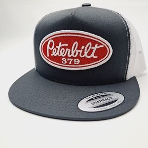 Peterbilt 379 Embroidered Patch Flat Bill Mesh Snapback Trucker Cap Hat